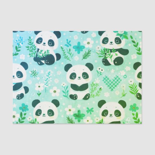 Panda Beer Pattern Green Print Tissuepapier (Voorkant)