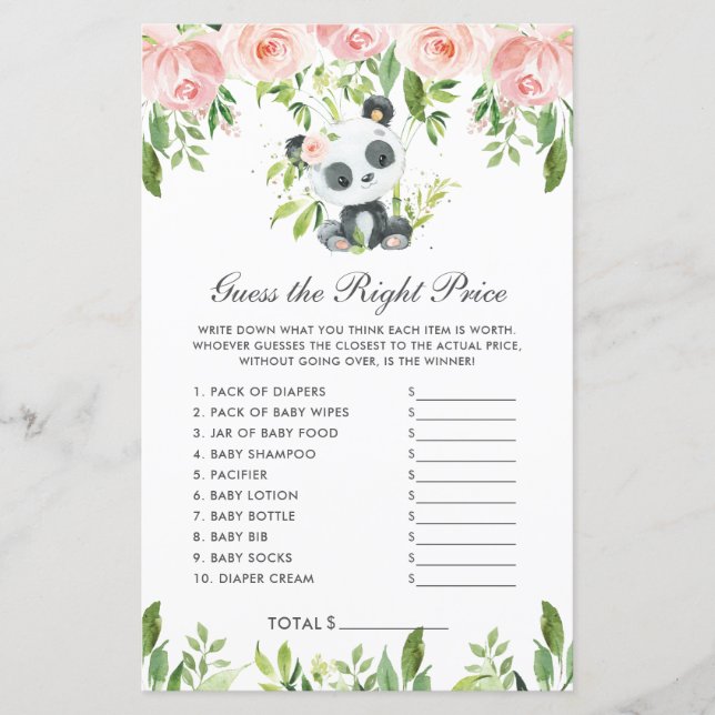 Panda Beer Pink Floral raden de juiste prijs spel (Voorkant)
