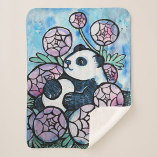 Panda Beer Purple Flowers Natuur liefhebbers Sherpa Deken
