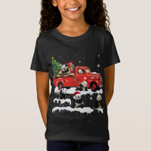 Panda Beer Riding Red Truck Merry Christmas X-mas T-shirt