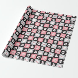 Panda Beer roze boog blokpatroon Cadeaupapier