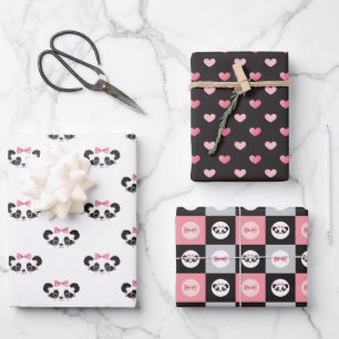 Panda Beer roze cadeau Inpakpapier Vel