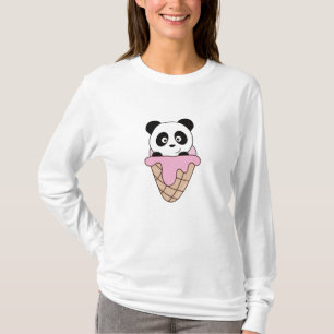 Panda Beer Roze ijsschoorsteen Waffle Kute Animals T-shirt