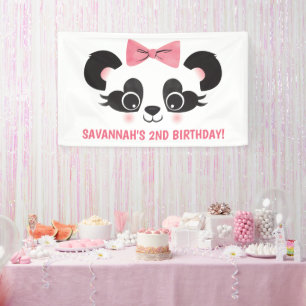 Panda Beer Roze Verjaardagsfeest Achtergrond Spandoek
