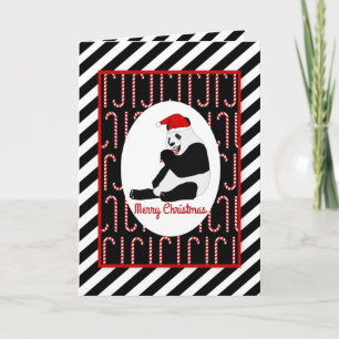 Panda-Beer snoepjes en kerstmis met strepen Feestdagen Kaart