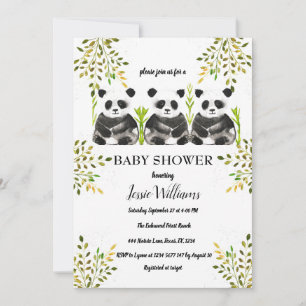 Panda Beer Triplets Baby shower groen Natuur Kaart