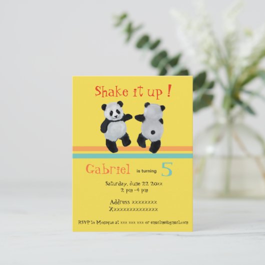 Panda Beer, verjaardagsdansuitnodiging Kaart (Staand voorkant)
