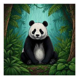 Panda beer zittend op een open plek in het oerwoud perfect poster