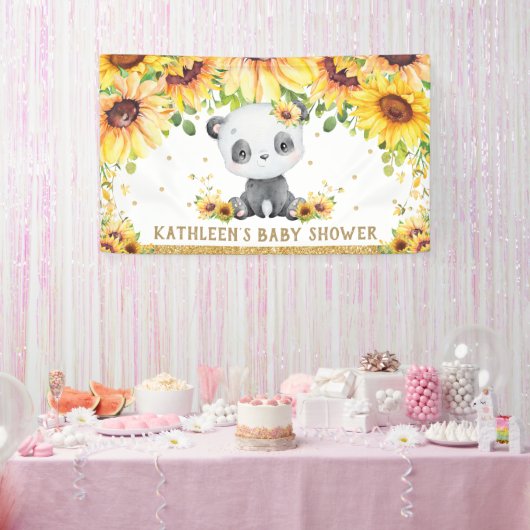Panda Beer Zonnebloem Baby shower Verjaardagsachte Spandoek (Feest)