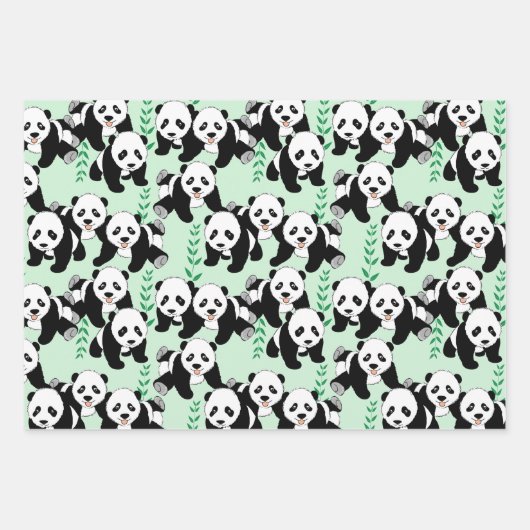 Panda-Beren die papierbladen overladen Inpakpapier Vel (Voorkant 3)