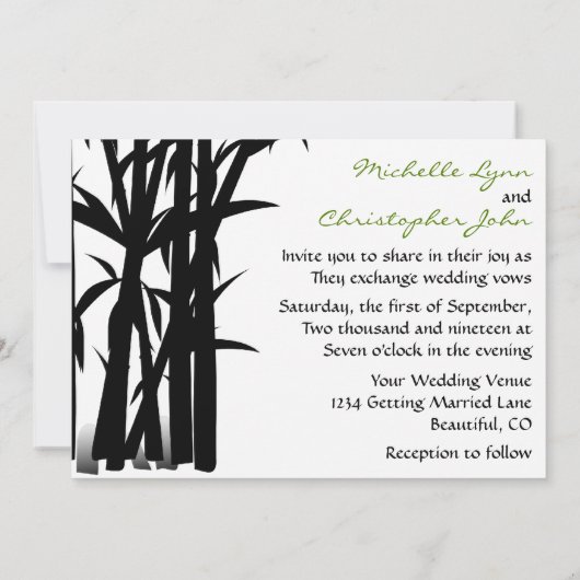 Panda Beren en Bamboe bruiloft uitnodiging (Achterkant)