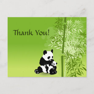 Panda beren, moeder en baby met bamboe dank je briefkaart
