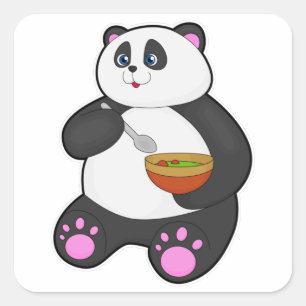 Panda bij Eaten met Spoon & Bowl Vierkante Sticker