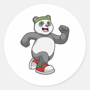 Panda bij het runnen met hoofdband ronde sticker
