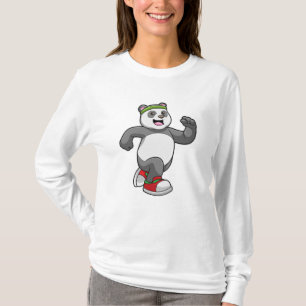 Panda bij het runnen met hoofdband t-shirt