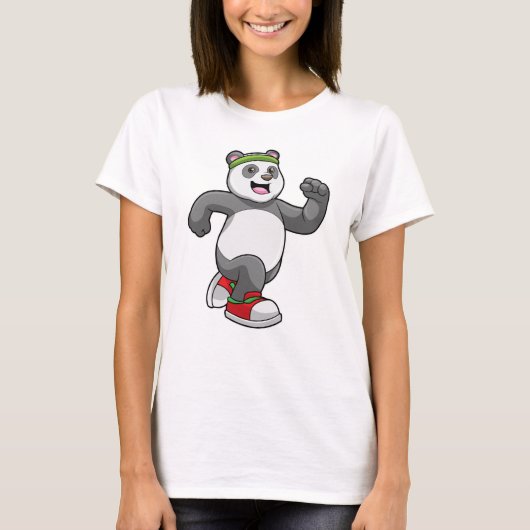 Panda bij het runnen met hoofdband t-shirt (Voorkant)