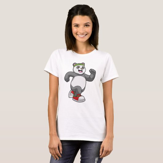 Panda bij het runnen met hoofdband t-shirt (Voorkant volledig)