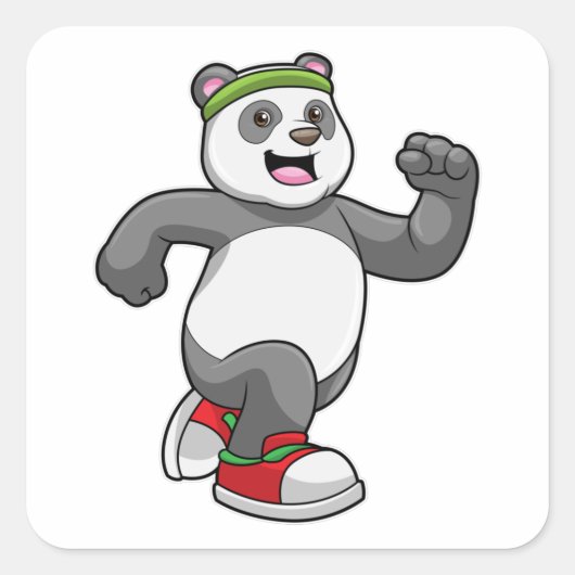 Panda bij het runnen met hoofdband vierkante sticker (Voorkant)