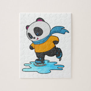 Panda bij ijsschaatsen met ijskoude schaatsen en s legpuzzel