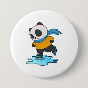 Panda bij ijsschaatsen met ijskoude schaatsen en s ronde button 7,6 cm