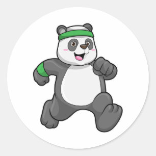 Panda bij Jogging met hoofdband Ronde Sticker