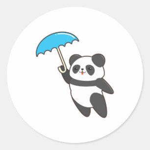 Panda bij Regen met Umbrella Ronde Sticker