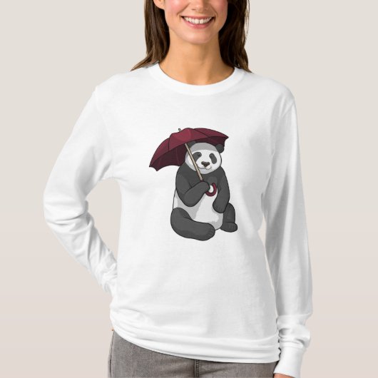 Panda bij Regen met Umbrella T-shirt (Voorkant)