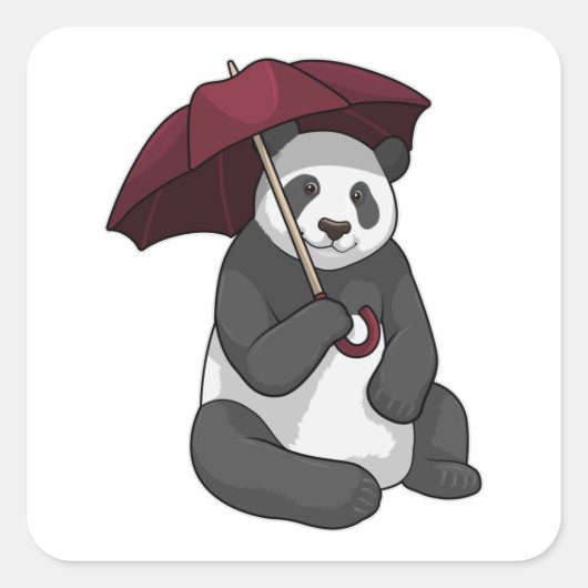 Panda bij Regen met Umbrella Vierkante Sticker (Voorkant)