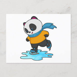Panda bij schaatsen met schaatsen & sjaal briefkaart