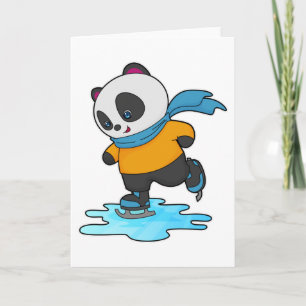 Panda bij schaatsen met schaatsen & sjaal kaart