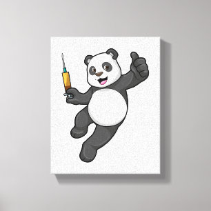 Panda bij vaccinatie met spuit canvas afdruk