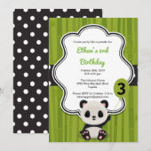 Panda Birthday Party Invitation - Green and Black Kaart (Voorkant / Achterkant)