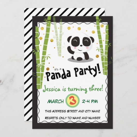Panda Birthday Party Kaart (Voorkant / Achterkant)