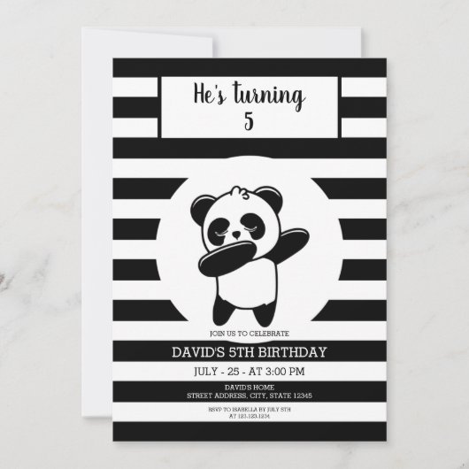 Panda Black en White Stripe kinderen van zaterdag Kaart (Voorkant)