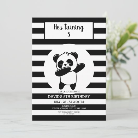 Panda Black en White Stripe kinderen van zaterdag Kaart (Staand voorkant)