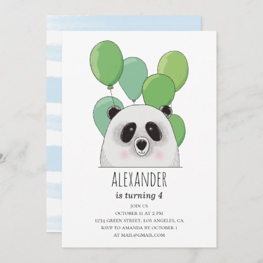 Panda. Blauwe en groene jongens verjaardagsfeest Kaart (Voorkant / Achterkant)