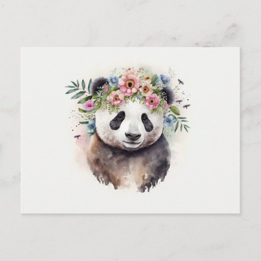 Panda Bloemen Aquarel Briefkaart (Voorkant)