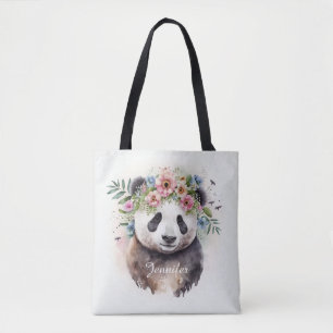 Panda Bloemen Aquarel Draagtas