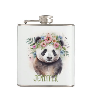 Panda Bloemen Aquarel Heupfles