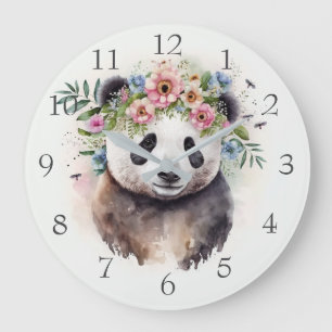 Panda Bloemen Waterverf                         Grote Klok