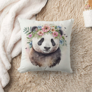 Panda Bloemen Waterverf Kussen