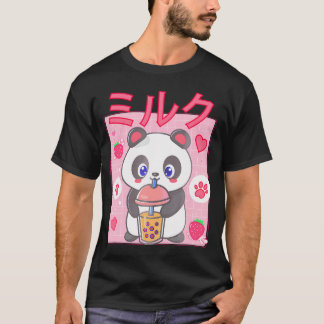 Panda Boba Tea Bubble Tea Anime Kawaii Strawberry T-shirt