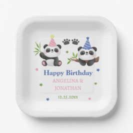 Panda Boy and Girl Joint Birthday  Papieren Bordje
