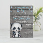 Panda Boy Baby shower Uitnodiging, bijtende blauwe Kaart (Staand voorkant)