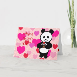 Panda Cartoon en Cupcake mama Kaart