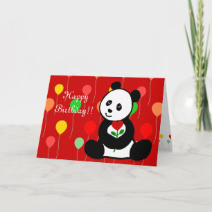 Panda Cartoon en een hart bloem verjaardag Kaart