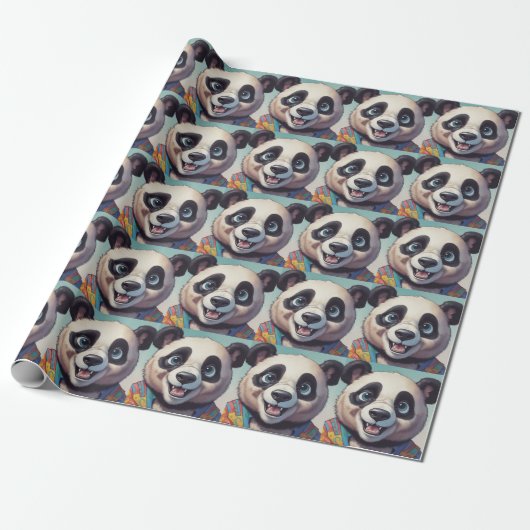 Panda Cartoon Tekenkunst Cadeaupapier (Uitgerold)