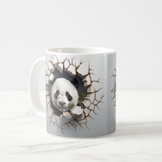 Panda Cracked Hole Art Panda Smashed Wall 3D Koffiemok (Voorkant links)