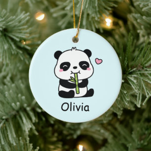 Panda Cub Munching On Bamboo Kids Name Keramisch Ornament