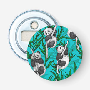 Panda cubs over turkooizen button flesopener